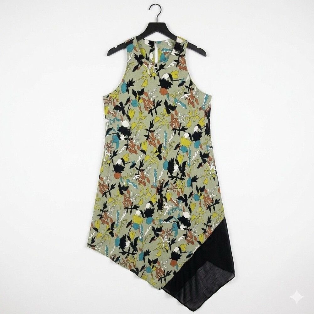 Tropical Neon Floral Maxi Dress‎ 2X Hi-Lo Asymmetric Hem Summer Vacation Look